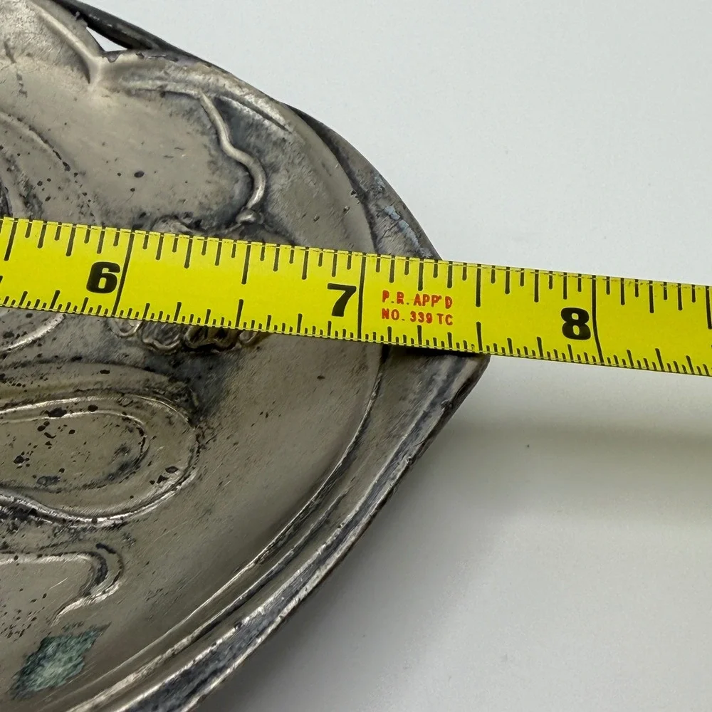 Antique Art Nouveau Bronze? Tray Woman Poppies Repousse Vanity Trinket Dish